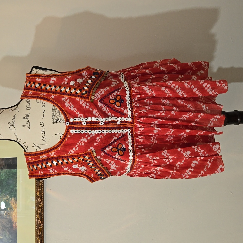 Indigo Moon, red red beaded and embroidered top